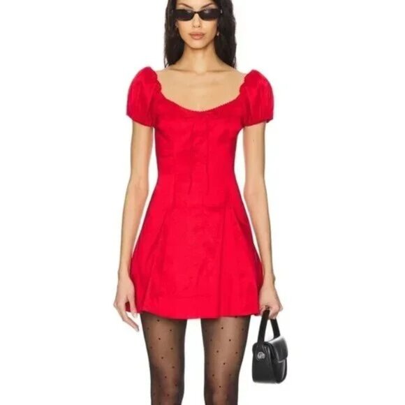 NWT FOR LOVE AND LEMONS ZURI RED TAFFETA MINI DRESS SIZE S - Picture 2 of 9